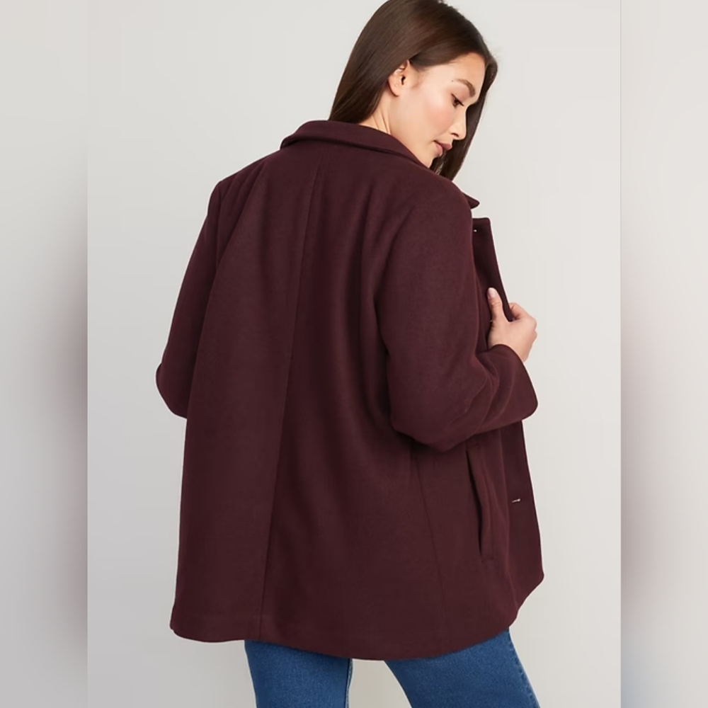 Old Navy brushed maroon button close fully lined car coat, sz L - Picture 2 of 6